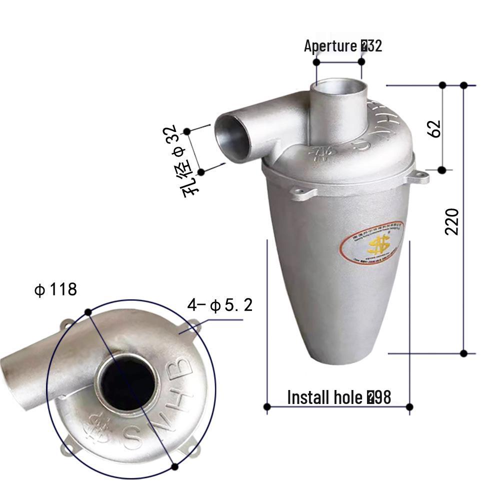 SN Brand Aluminum Alloy Cyclone Dust Collector, 32mm Caliber, 3L Dust Bin - Ideal for High Temp and High Pressure Dust Removal.