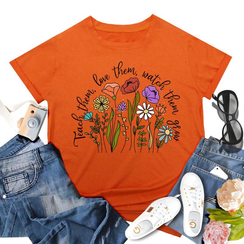 Rundhalsausschnitt, kurzärmelig, bedruckt, inspirierende Lehrerin, bequem, lässig, locker, Baumwolle, kurzärmelig, T-Shirts für Damen