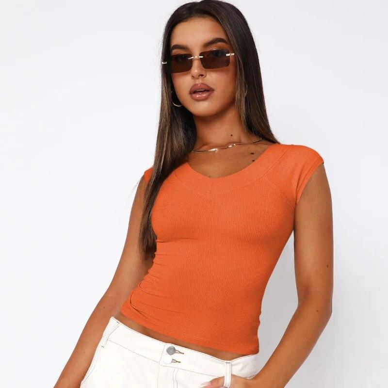 2024 Móda Y2K Crop Tops Ženy Tričko Slim Fit s pevným spodním dílem Dámské Sexy letní tričko s krátkým rukávem Pro ženy Neformální 30602