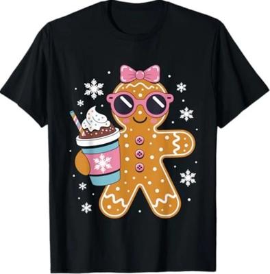 Gingerbread Drinking Hot Chocolate Women Girls Christmas T-Shirt