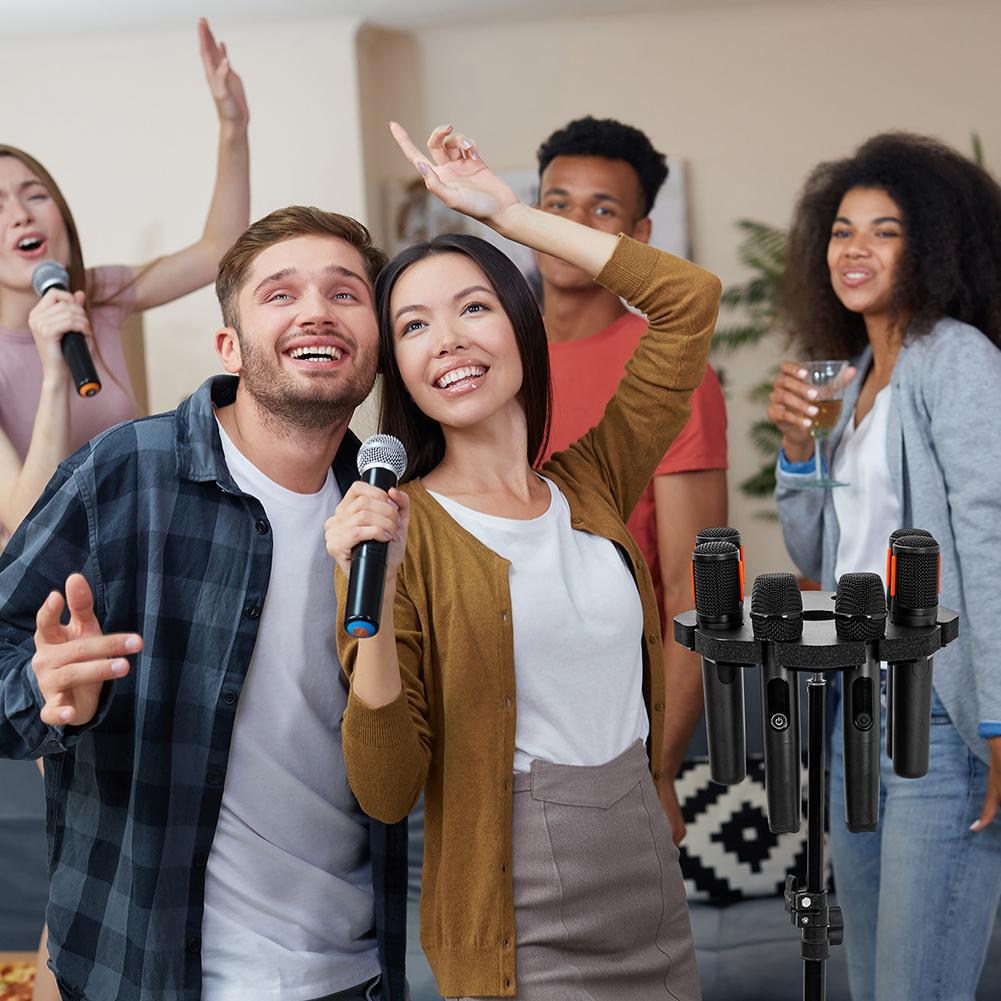 8-Slot Multi Microphone Rack Detachable Wired and Wireless Mic Holder Wear Resist Mics Organize & Display Holder for Stage Show
