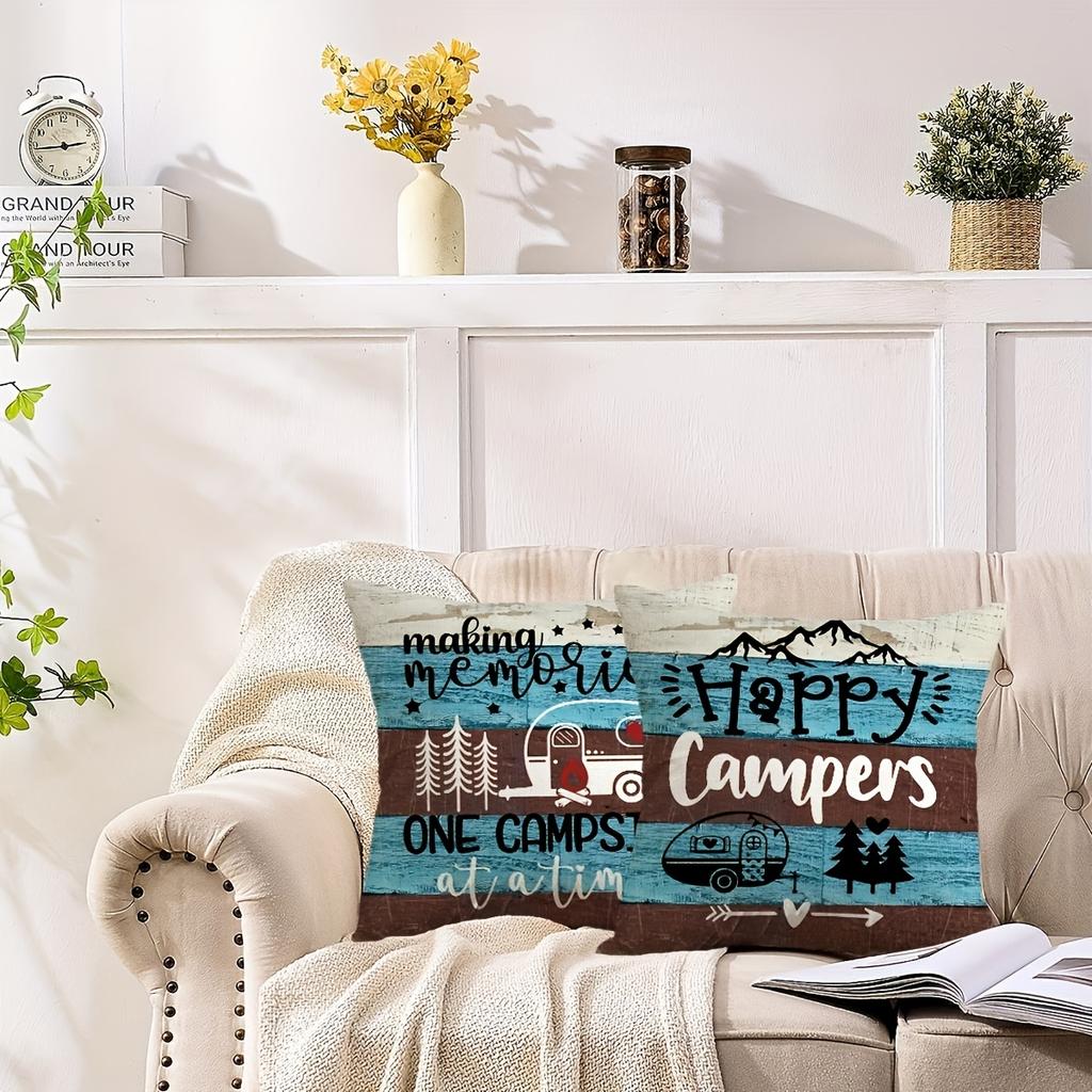 1/4pcs Rustic Farmhouse Camping Throw Pillow Covers Camper Themed Decorative Pillow Cases for Outdoor Indoor Home Decor