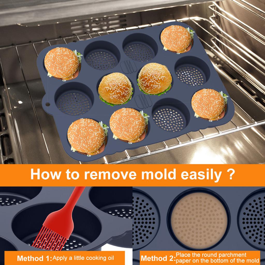 Antihaftende Hamburgerbrötchenformen Silikon Hamburgerbrötchenform Hamburgerbrotform Leicht zu lösen Backform 8/12 Mulden Wiederverwendbar
