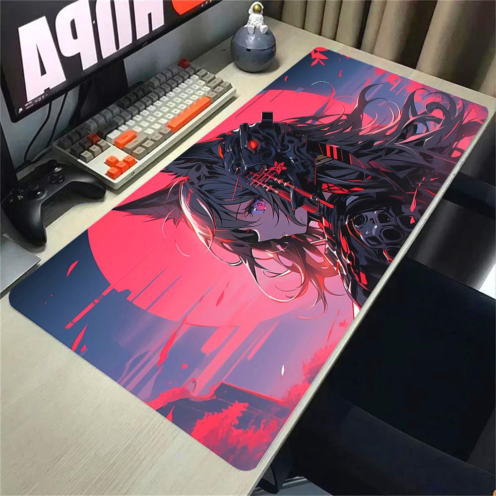 Anime Girl Mouse Pad Speed NonSlip Gaming Desk Mat Laptop Keyboard Tray Office Pc ESports Kawaii Black Red