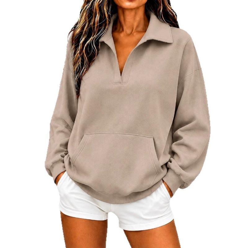 Women S Half Zip Polo Neck Loose Long Sleeve Pullover Sweatshirt