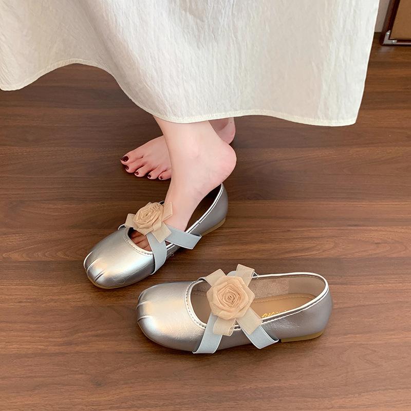 Beautiful camellia flower Mary Jane single shoes women's 2025 spring new flat red cross-strap ballet shoes