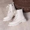 Side Zip Shortleg Boots Women's Fashion Round Toe Lace-Up Front Platform Anti-Slip Wear-Resistant Single Boots