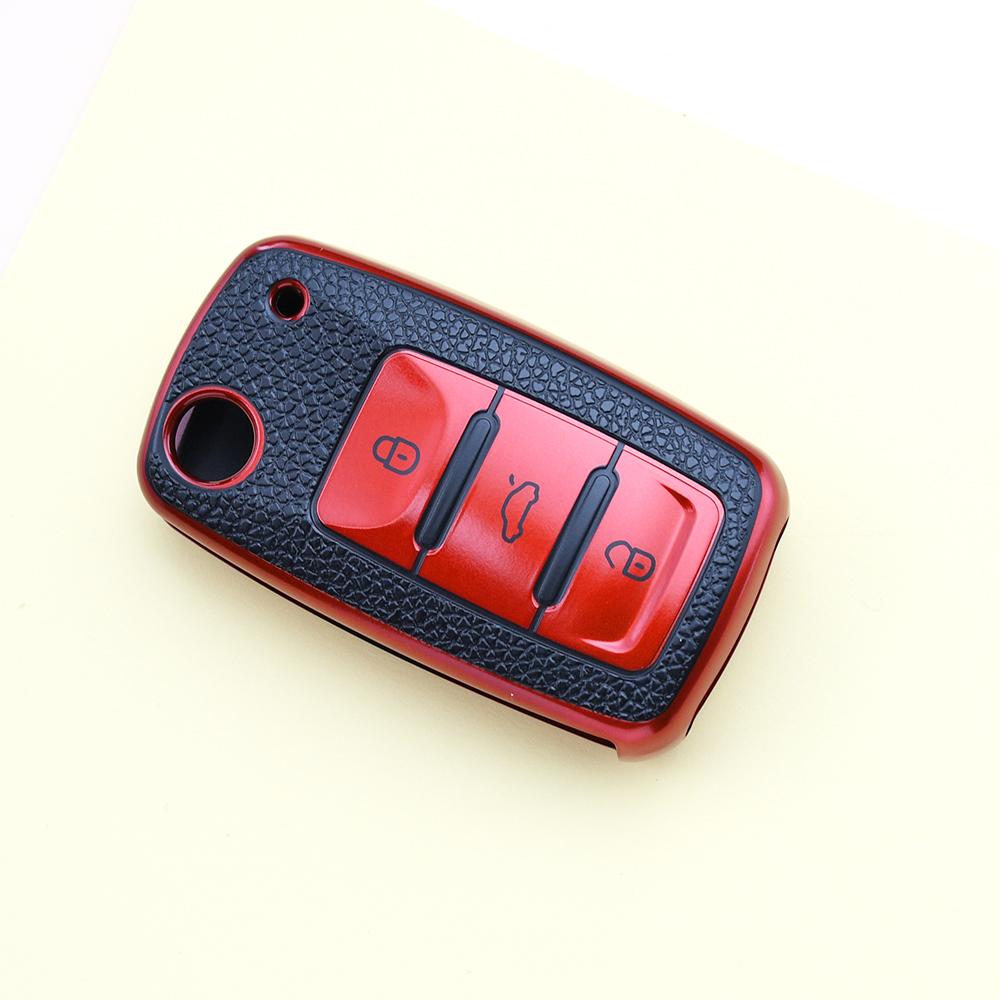 3 Buttons For Volkswagen VW Passat Tiguan Beetle Polo Golf Caddy T5 Up Eos Skoda Octavia Seat Leon Altea TPU Leather Car Key Case Cover