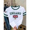 Womens Short Sleeve Color-Block ENGLAND STRIPE Print Y2k T Shirt Girl Round Neck Tee Outdoor Sports Adult Women's T-Shirt
