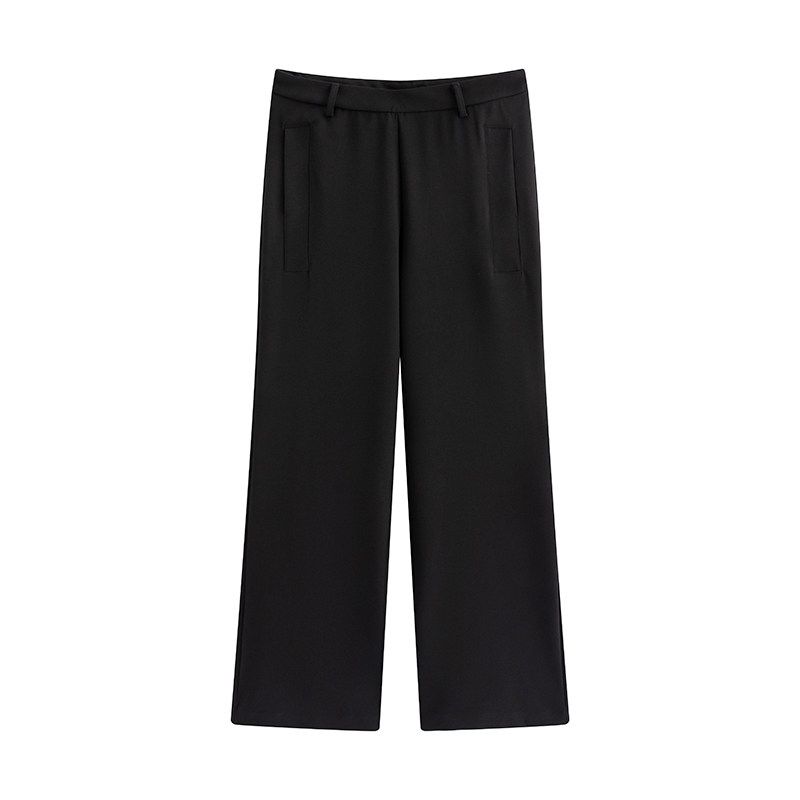 

Julu Studio Minimalist Style Black Slimming V-Waist Design Casual Pants for Slightly Plus-Size Women, Large Size Floor-Length Pants Black 3XL