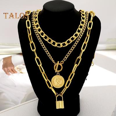 1 set di collana da donna color oro lucido spesso catena cava ciondolo lucchetto esagerato stile hip hop performance club gioielli