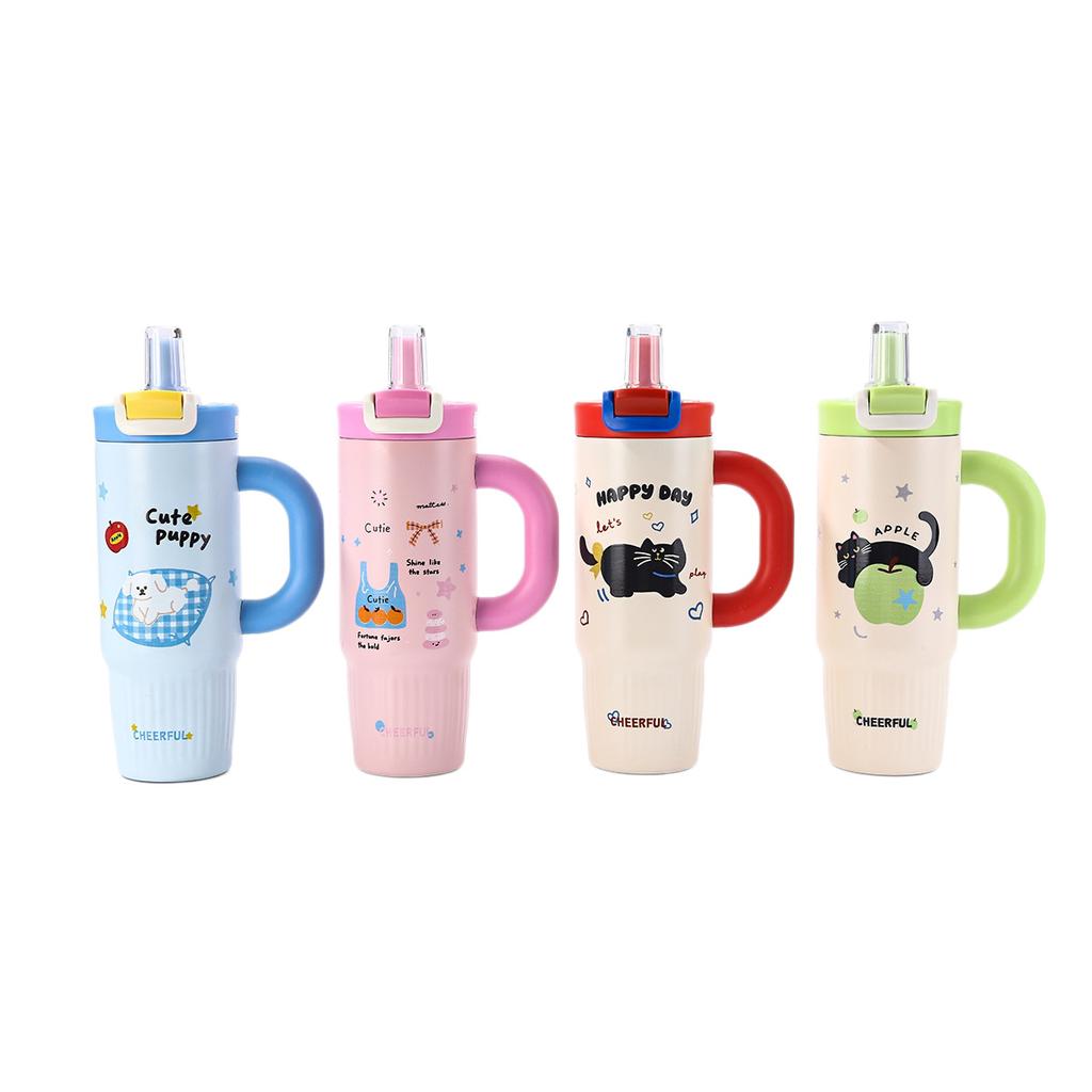 Children's Thermos Cup 111 Stainless Steel Straw Cup Cartoon Student Water Cup Portable Large-capacity Bingba Cup