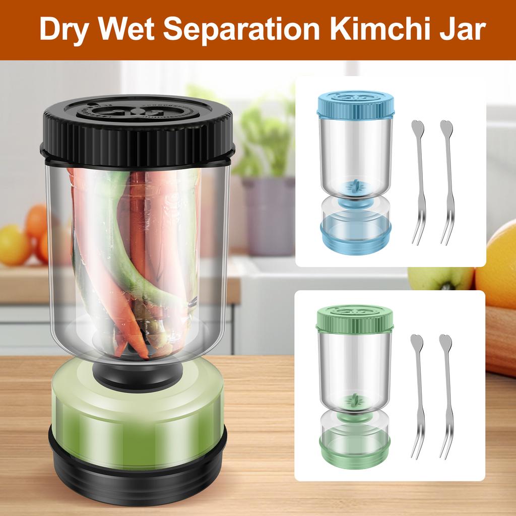 Glass/Plastic Pickle Jar with Forks Dry Wet Dispenser Reusable Pickle and Olives Hourglass Jar Cucumber Container for Kitchen