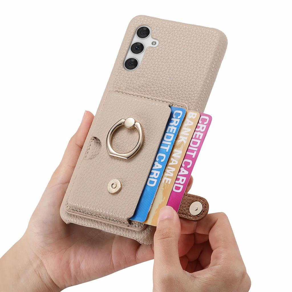 Ring Holder Leather Wallet Case for Samsung Galaxy S24 Ultra S25 Plus S23 FE S22 A06 A16 A36 A56 A15 A35 A55 Card Solt Cover