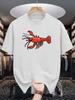 Cartoon Red Crayfish Graphic Mens Crew Neck T Shirt Simple Seafood Creature Print Short Sleeve Casual Cotton Daily Summer Tops