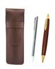 Shibochoco Colored Cowhide Leather Pen Case with Metal Pointer and Brown Wooden Retro Ballpoint Pen Set SASTYO-701S-HS48S