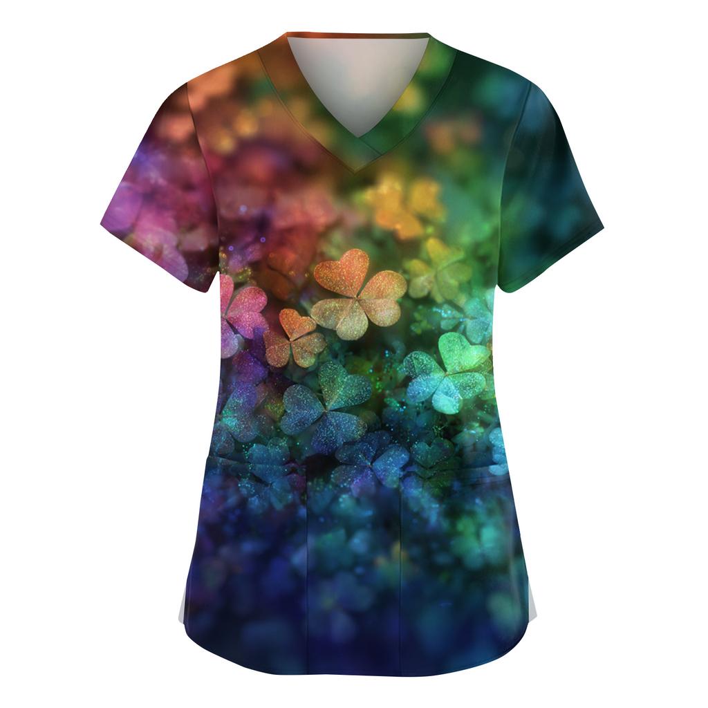 Women's Fashion V-Neck Short Sleeve Overalls With Pockets  Print Tops  Clothes