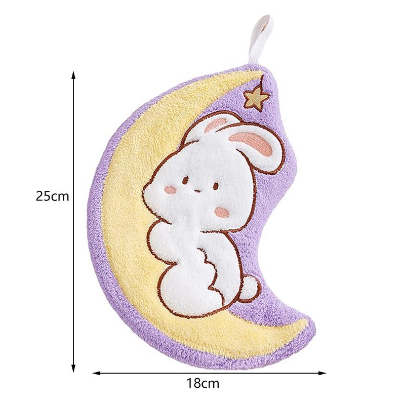 Cute Rabbit Pattern Hand Towel Soft Hanging Towels Absorbent Coral Fleece Towel Kitchen Bathroom Double-Thickness Hand Towel