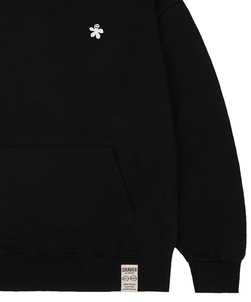 [Unisex] White Odd Flower Embroidered Hoodie_Black