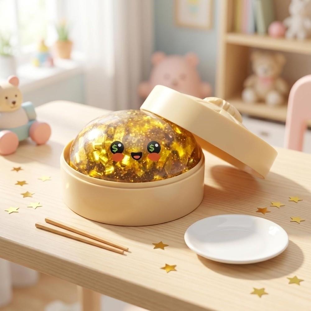 Glitter Shark Dumplings Squishy Toy with Steamer Stress Relief Sensory Ball Relaxation Tool
