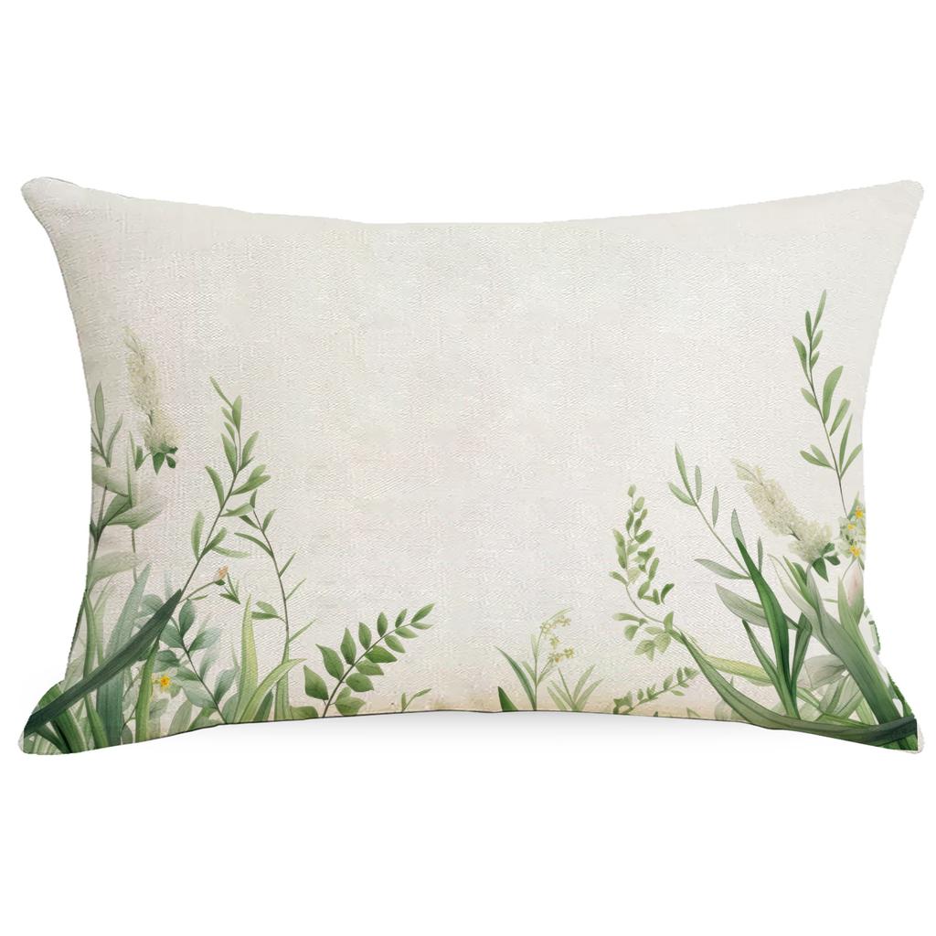 Green Plants and Green Flowers and Plants Series Linen Home Sofa Pillow Case Bedroom Pillow Single Side Print