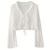 Elegante e Carino Cardigan Sottile con Laccetti e Pizzo, Top Sottile Traspirante con Maniche Lunghe in Chiffon e Volant per Donna, Mantellina Estiva