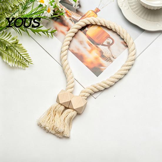Easy Use Curtain Clips 1Pc Boho Magnetic Tieback, Twisted Rope Wooden Bead Decorative Fasteners Holders, Drapery Holdbacks for Bedroom