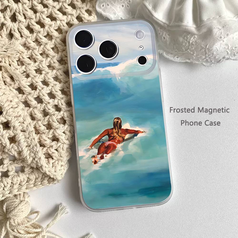 

Surfboard Surfing Art Surf Girl Summer Phone Case For iPhone 17,16,15,14,13,12,11 Pro,Max,Plus,Mini,Air,E Magnetic Frosted Clear iPhone17air