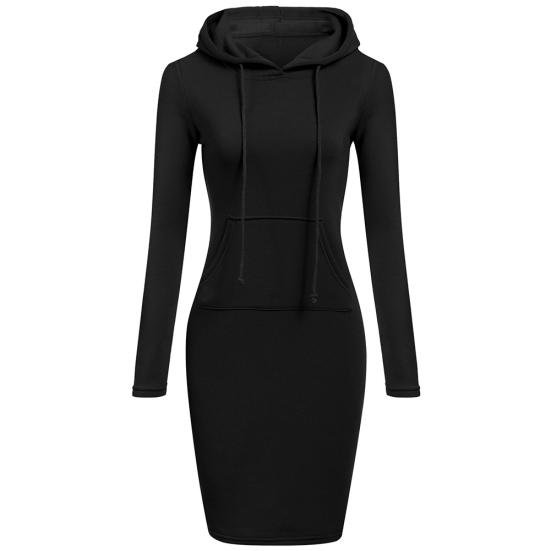 Neformální jednobarevné Bodycon Mikiny s dlouhým rukávem Dámské šaty s kapucí ke kolenům