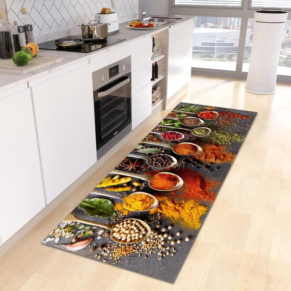 Vibrant Spice Pattern Kitchen Runner Rug Non-Slip Durable Washable Mat for Cooking Aisle Creative/Light Cuisine Area Home Decor