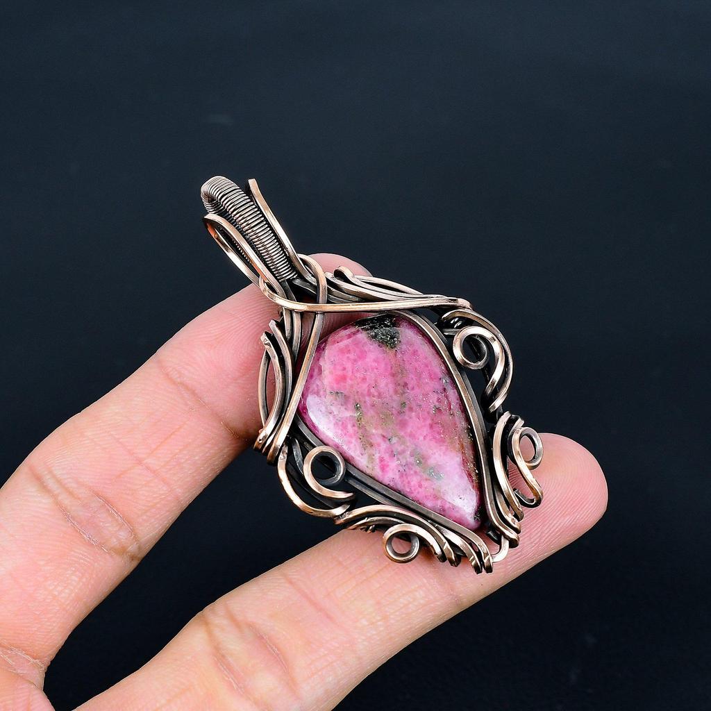 Rhodonite Jewelry, 999 Copper Wire Wrapped Pendant Handmade Gemstone Jewelry, Gifts For Wife Brand New Pendant