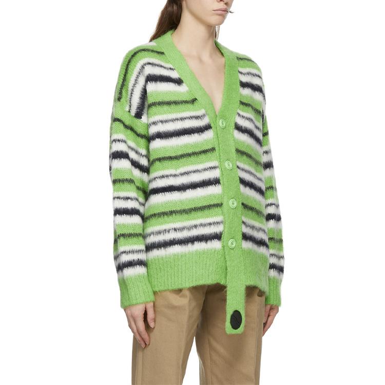 WE11DONE Long Sleeve Mohair Blend Striped V-Neck Sweater Unisex Sweater Green WD-KC9-20-044-U-GR