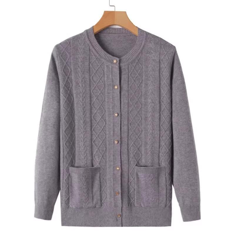 Dámské měkké pletené svetry pro ženy středního věku a starší, jaro, podzim, jednobarevné, elegantní kardiganová bunda, svrchní oděv, topy, matka