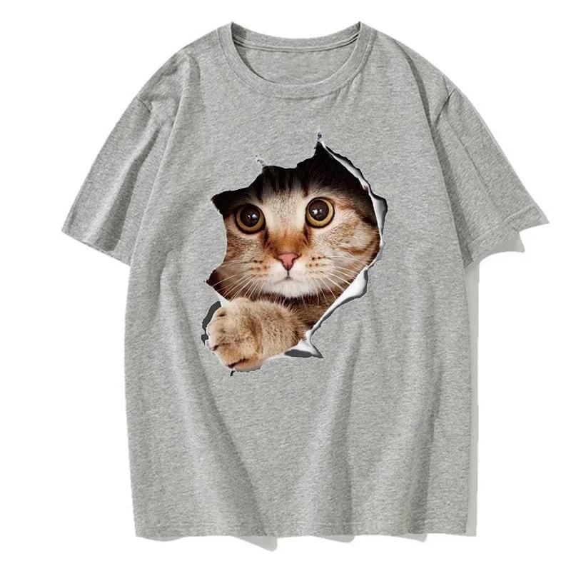 Herr Sommar Bekväm Kortärmad Söt Kattmönster Casual Mode Rundhals T-shirt