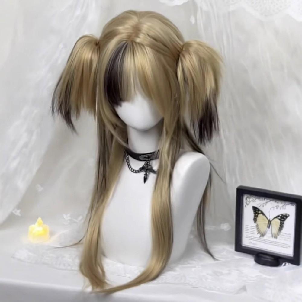 Synthetic Ombre Blonde Black Layered Wig Double Ponytail Cosplay Lolita Wigs  Halloween