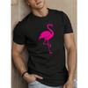 European Size Men's Flamingo Graphic Short Sleeve T-Shirt - Lightweight Summer Top with Round Neck, Machine Washable, Casual Fit for Casual Attire
