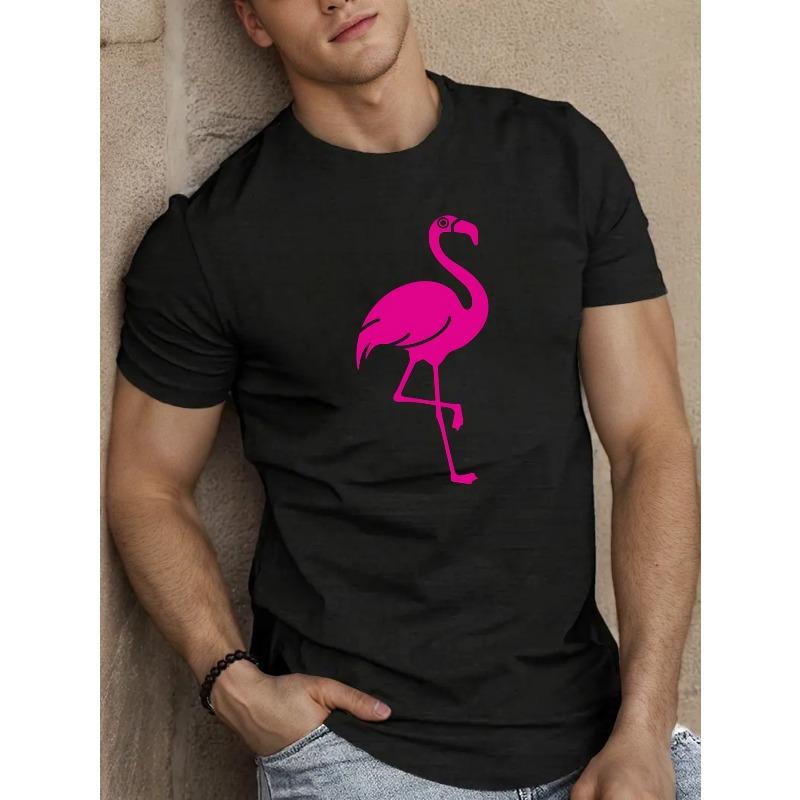 

European Size Men s Flamingo Graphic Short Sleeve T-Shirt - Lightweight Summer Top with Round Neck, Machine Washable, Casual Fit for Casual Attire 4XL чорний