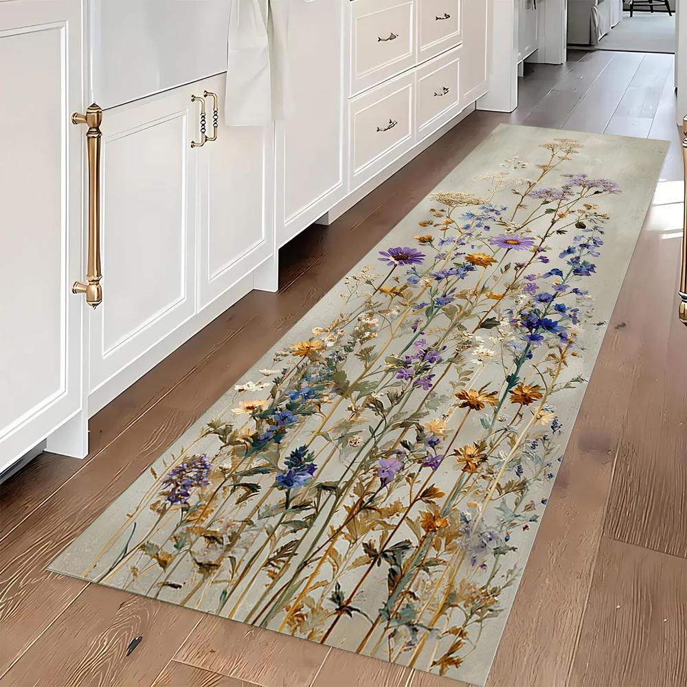 Floral Pattern Runner Rug Vintage Flowers Print Home Decor Long Carpet Soft Non-slip Floor Mat for Hallway Bedroom