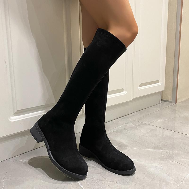 Fashion Winter Soft Leather Women Knee High Boots Fashion Back Zippers Modern Long Booties Designer Flats Botas De Mujer