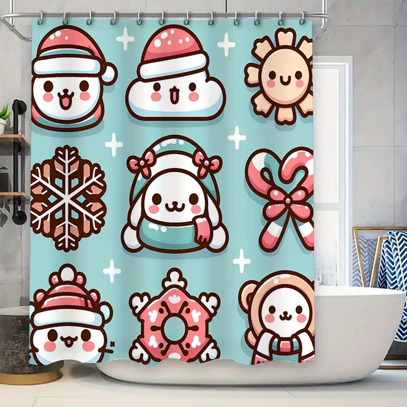 

Cozy Plush Bathroom Curtains With Christmas Cartoon Animal Print Blue Shower Curtain Set For Home Decoration In Bathrooms W60H190(CM)-1 Pcs