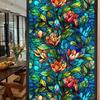 Colorful Retro Floral & Bird Static Cling Window Film - No Glue, Removable