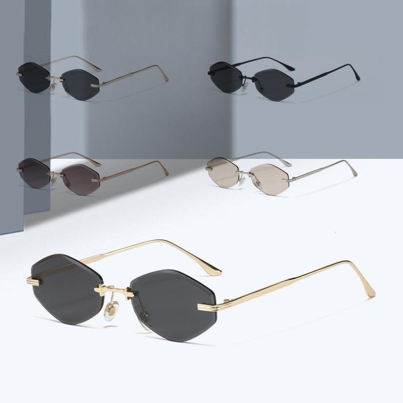 Fashion Rimless Sunglasses for Women Vintage Retro Trendy Design Metal Material Small Frame Vintage Rhombus Rimless UV400 Shades Men Eyeglasses