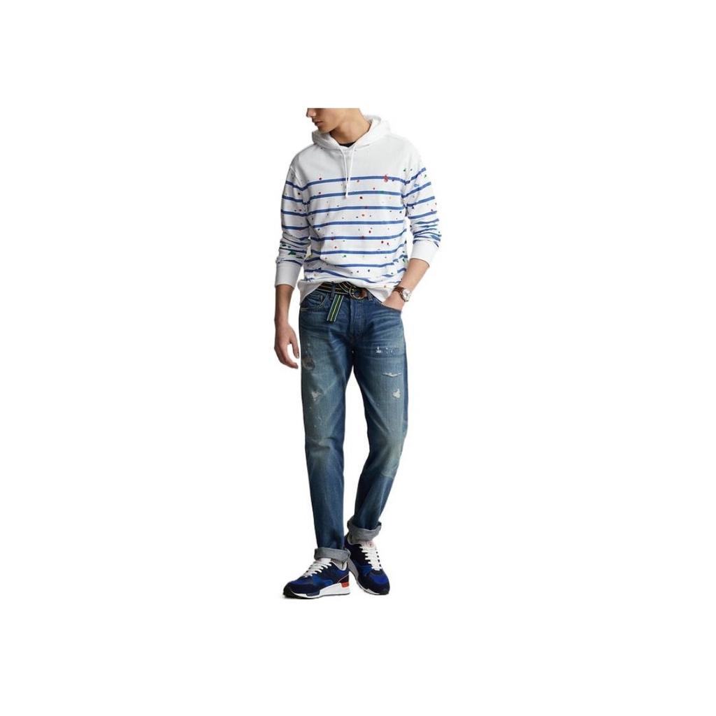 Polo Ralph Lauren SS22 Splash Ink Striped Hooded Drawstring Sweatshirt Men Sweatshirt White MNPOKNI16821853-100