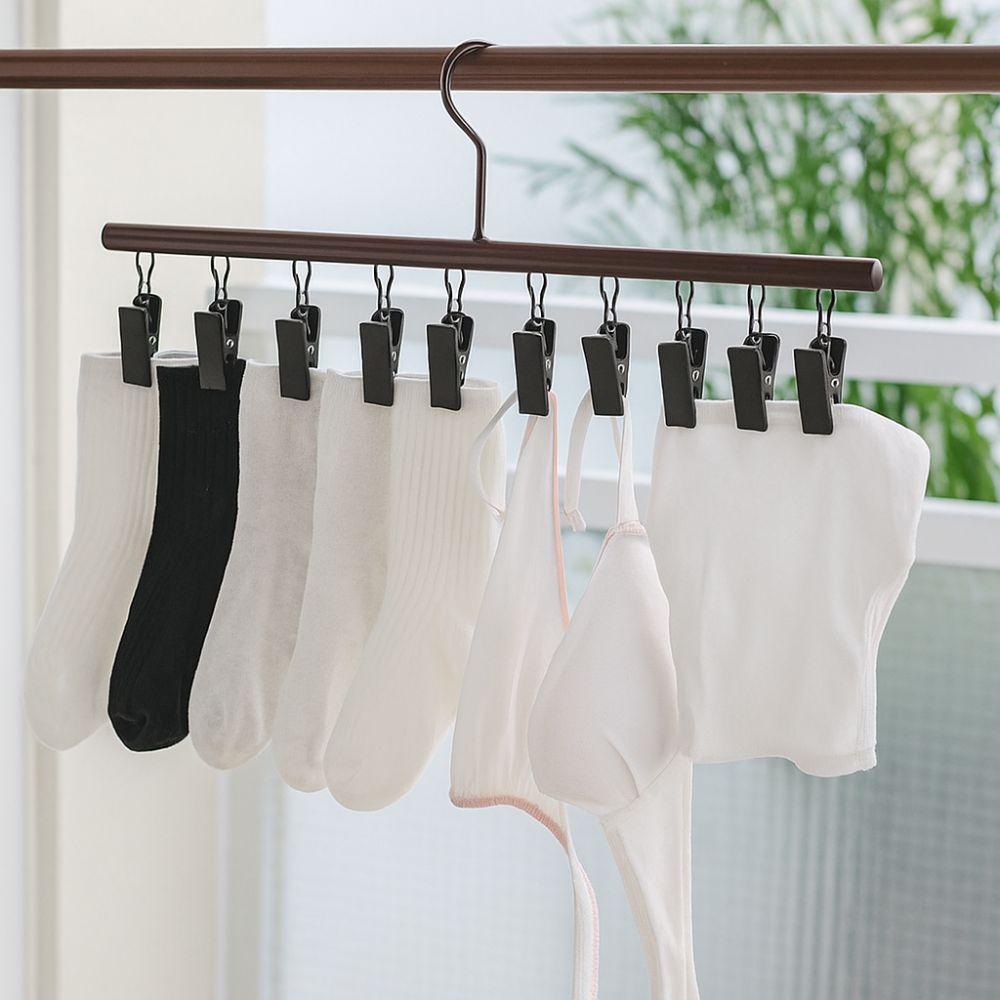 Wooden Wooden Storage Rack 10 Clips Socks Hanging Rack No Trace Drying Rack  Wardrobe Storage