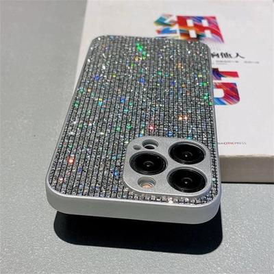 Per iPhone 16 15 14 Pro Max Custodia con protezione per obiettivo e strass glitterati per iPhone 12 11 13 Pro Max 14 Plus 13 Cover rigida per PC con diamanti lucidi