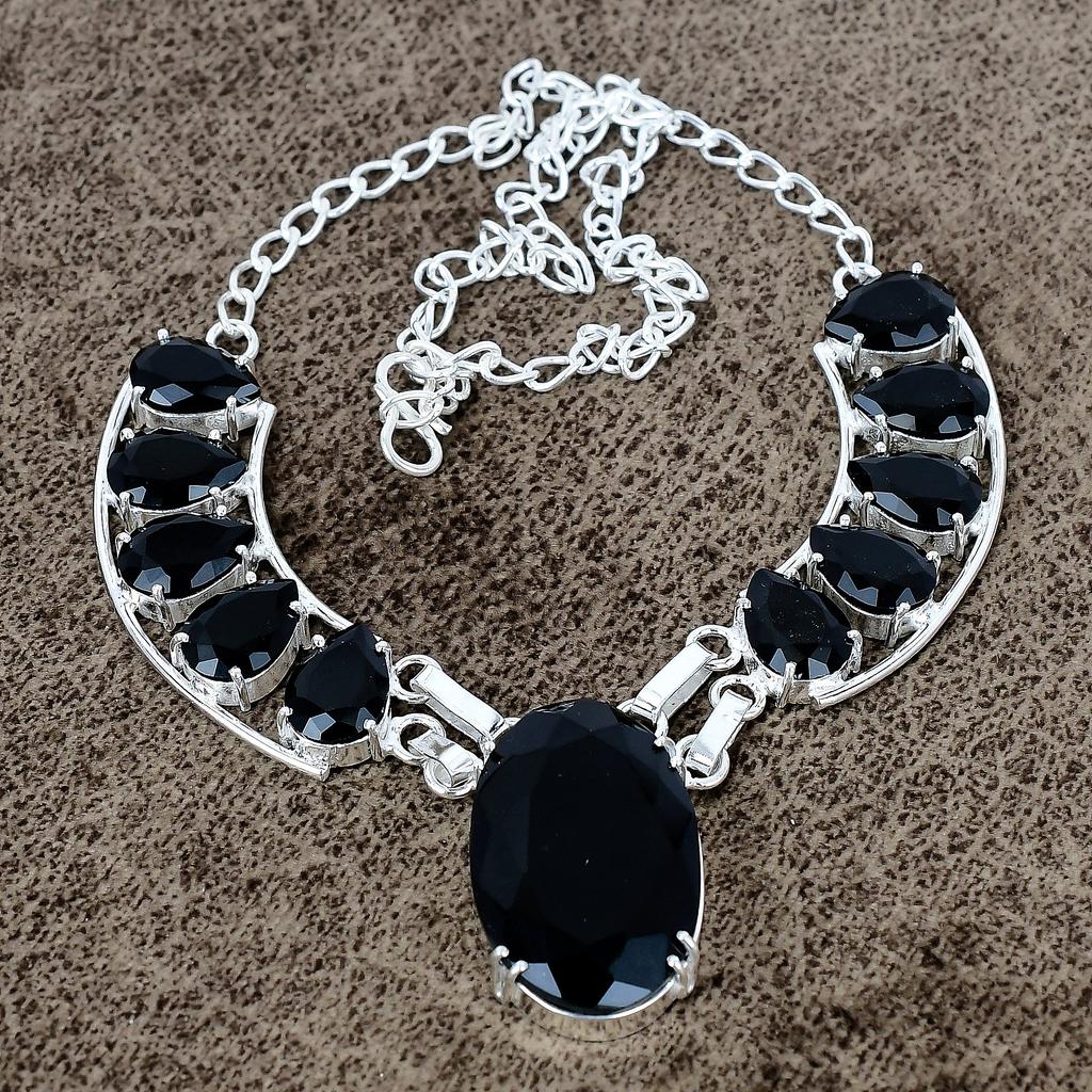 Black Spinel Gemstone Handmade 925 Sterling Silver Jewelry Necklace 18" KKG-435