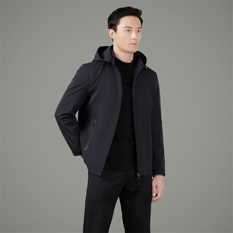 Men's Autumn 2025 Detachable Hood Business Casual Windbreaker Jacket