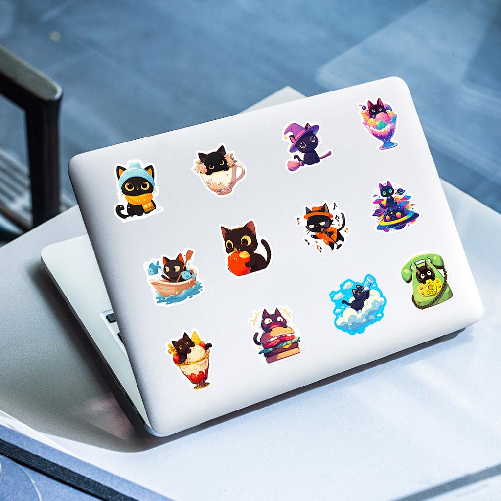 50pcs Daily Life of Black Cats Cartoon Graffiti Stickers DIY Phone Guitar Laptop Notebook Suitcase Waterproof Sticker Kids Toy