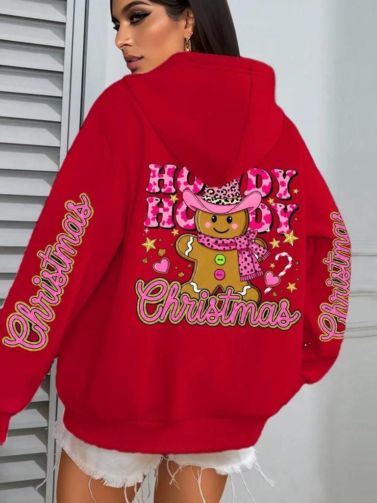 Women's Merry Christmas Pattern Pocket Pullover Hoodie - Casual Wear for Autumn/Winter