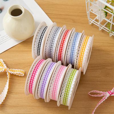10 Yards for Bowknots Hair Accessories Gift Wrapping 1.5cm Floral Bouquet DIY Crafts Candy-Wave Gingham Ribbon Plaid Fabric